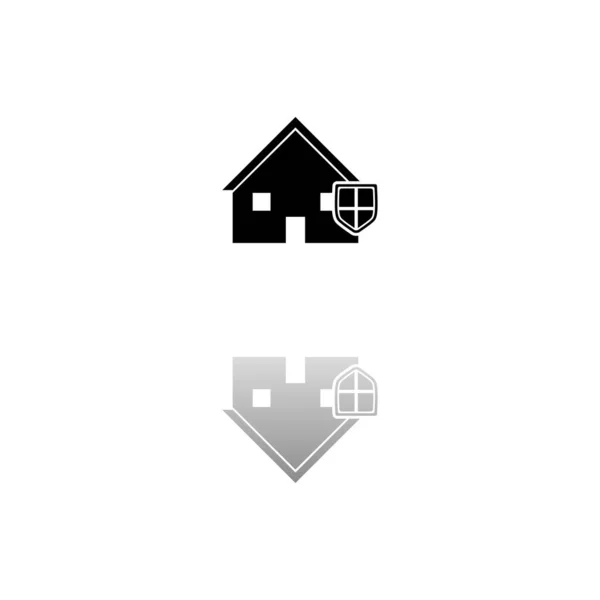 住宅保険 白の背景に黒のシンボル シンプルなイラスト フラットベクトルアイコン 鏡面反射影 ウェブ モバイル Uxプロジェクトで使用できます — ストックベクタ