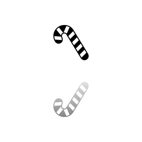 圣诞薄荷糖手杖 白色背景上的黑色符号 简单的例证 平面向量Icon 镜像反射阴影 可用于标识 移动和Ui Ux项目 — 图库矢量图片
