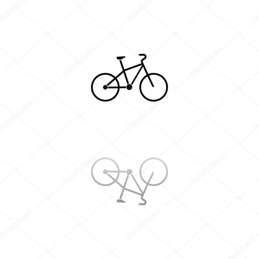 Bicycle. Black symbol on white background. Simple illustration. Flat Vector Icon. Mirror Reflection Shadow. Can be used in logo, web, mobile and UI UX project