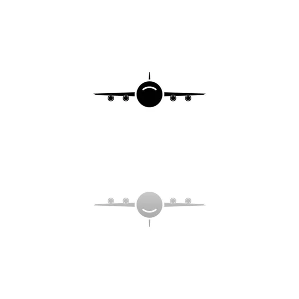 Flygplan Svart Symbol Vit Bakgrund Enkel Illustration Platt Vektorikon Spegelreflektionsskuggan — Stock vektor