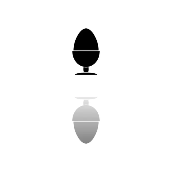 蛋站着 白色背景上的黑色符号 简单的例证 平面向量Icon 镜像反射阴影 可用于标识 移动和Ui Ux项目 — 图库矢量图片