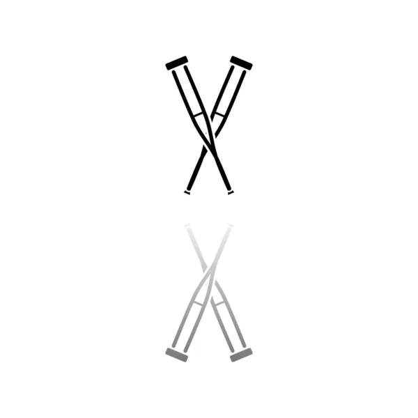 我的拐杖白色背景上的黑色符号 简单的例证 平面向量Icon 镜像反射阴影 可用于标识 移动和Ui Ux项目 — 图库矢量图片