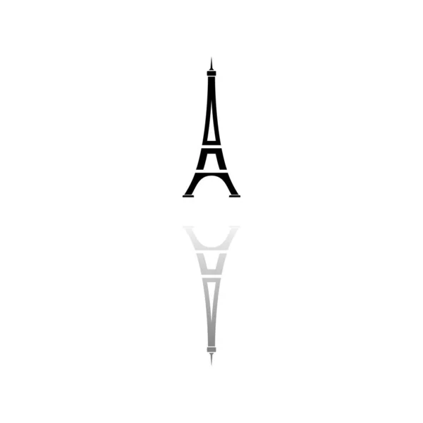 艾菲尔铁塔白色背景上的黑色符号 简单的例证 平面向量Icon 镜像反射阴影 可用于标识 移动和Ui Ux项目 免版税图库矢量图片