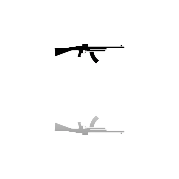 Machinegeweer Zwart Symbool Witte Achtergrond Eenvoudige Illustratie Vlakke Vectoricoon Spiegelreflectie — Stockvector
