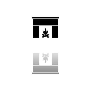 Şömine. Beyaz arka planda siyah bir sembol. Basit bir illüstrasyon. Düz Vektör Simgesi. Ayna yansıması Gölgesi. Logo, web, mobil ve UI UX projelerinde kullanılabilir