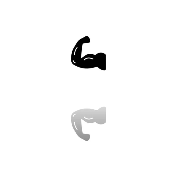 有力的弯曲手臂 白色背景上的黑色符号 简单的例证 平面向量Icon 镜像反射阴影 可用于标识 移动和Ui Ux项目 — 图库矢量图片