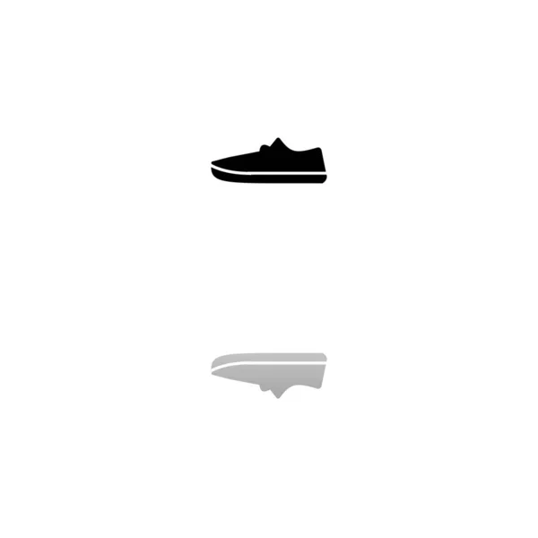 Sneakers Zwart Symbool Witte Achtergrond Eenvoudige Illustratie Vlakke Vectoricoon Spiegelreflectie — Stockvector