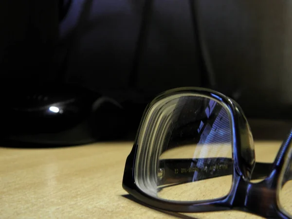 Óculos Para Correção Visão Estão Mesa — Fotografia de Stock