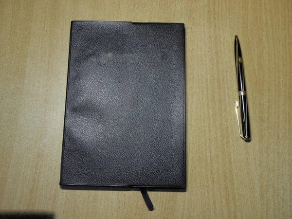 Дневник Ручка Рабочем Столе — стоковое фото
