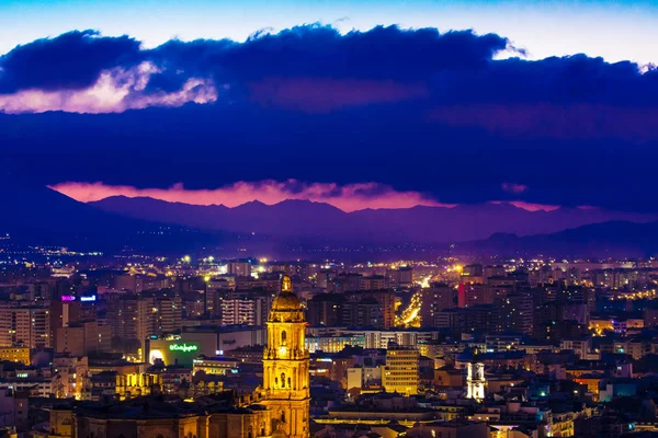Mlaga Andaluca Spanien Panoramautsikt Över Natt Visa — Stockfoto