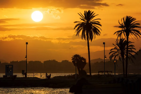 Solnedgång Stranden Malaga Spanien — Stockfoto