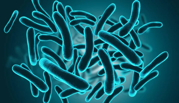 青色の背景色の細菌のクローズ アップ イラストレーション — ストック写真