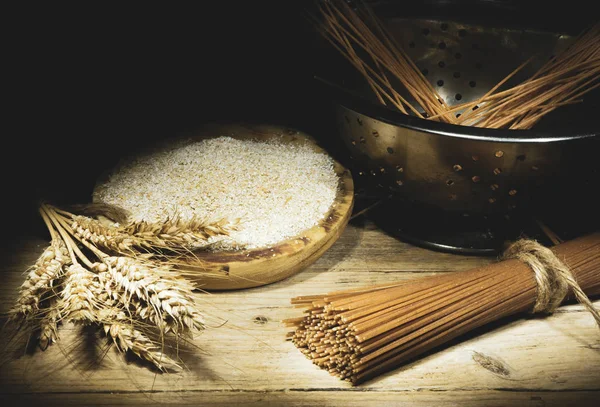 Whole Grain Products Complex Carbohydrates Rustic Background — Stock Photo, Image