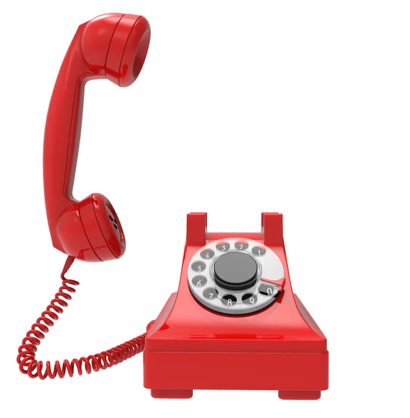 Close Telefone Vintage Vermelho Tocando Isolado Fundo Branco — Fotografia de Stock