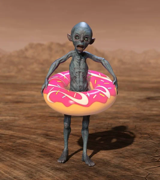 Alien Com Pink Float Procurando Água Marte — Fotografia de Stock
