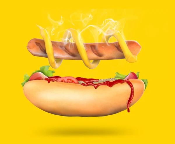 Hot Dog Classic Med Mustardamerican Snabbmat — Stockfoto