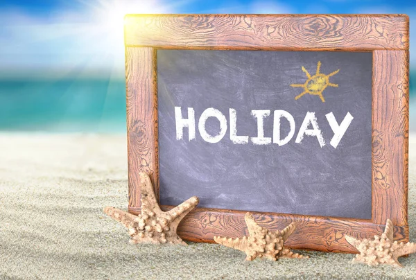Μαυροπίνακας Κείμενο Διακοπές Στην Παραλία Καλοκαίρι Και Ταξίδια Concept — Φωτογραφία Αρχείου