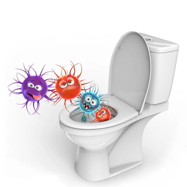 Toilet Microbes Conceptual Illustration Isolated White Background — Stock Photo, Image