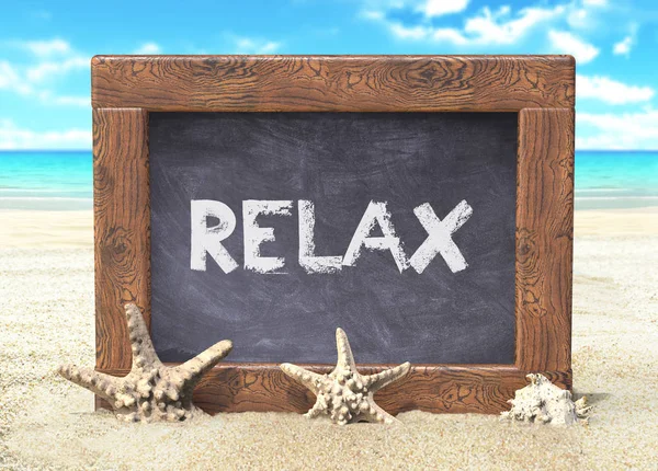 Pizarra Con Texto Relajante Playa Verano Concepto Relax —  Fotos de Stock