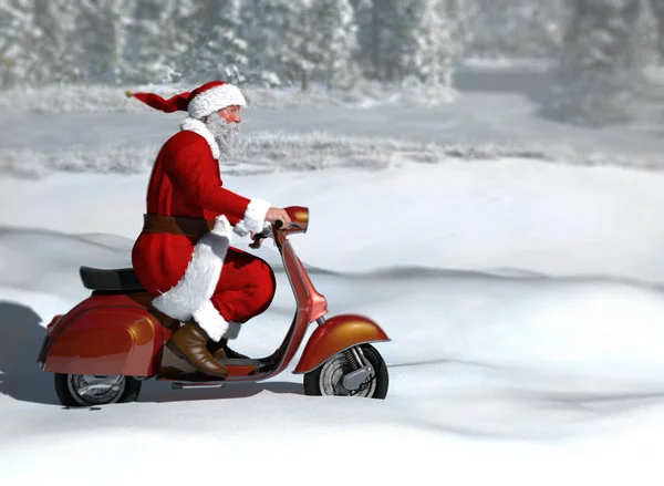 Santa Claus Vintage Kırmızı Scooter Illüstrasyon — Stok fotoğraf