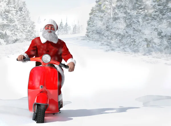 Santa Claus Vintage Red Scooter Illustration — стоковое фото