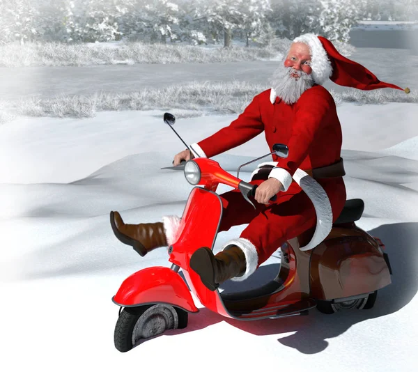 Santa Claus Vintage Red Scooter Illustration — стоковое фото