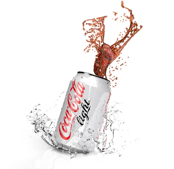 October 2019 Illustration Coca Cola Light Can Splash Isolated White — Stock Photo, Image