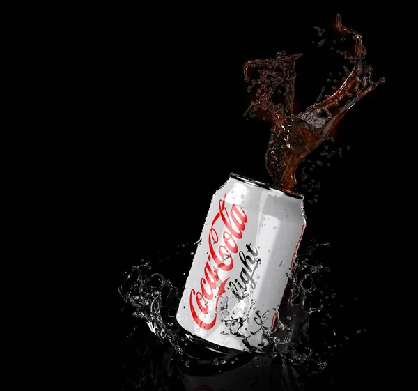 October 2019 Illustration Coca Cola Light Can Splash Isolated White — Stock Photo, Image