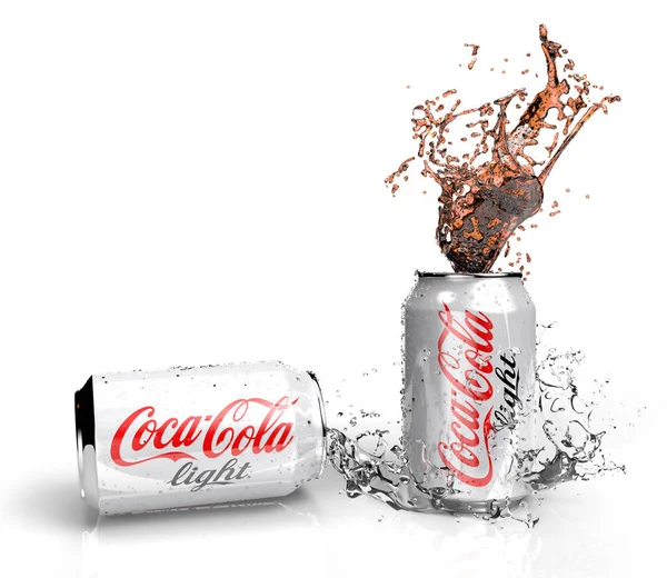 October 2019 Illustration Coca Cola Light Can Splash Isolated White — Stock Photo, Image