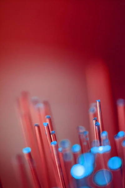 Optische Vezel Van Verschillende Kleuren Voorgrond Met Bokeh — Stockfoto