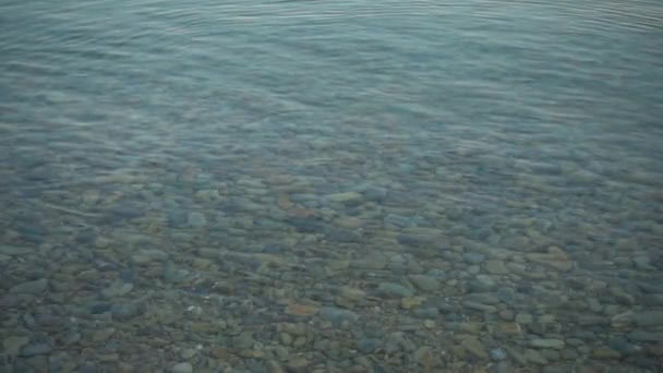 Stone langzaam vallen op kalm wateroppervlak. Slow motion. — Stockvideo