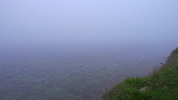 Letecký pohled, těžká mlha nad klidné vodní hladiny. — Stock video