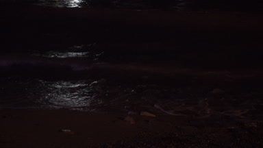 Su dalgaları ve ay ışığında gece plaj.