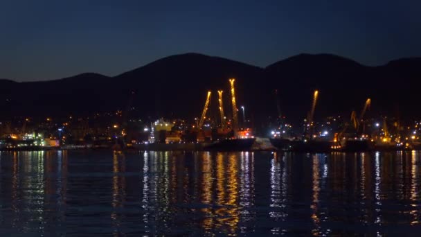 Cargo and oil terminal in large port at night. — Stock Video