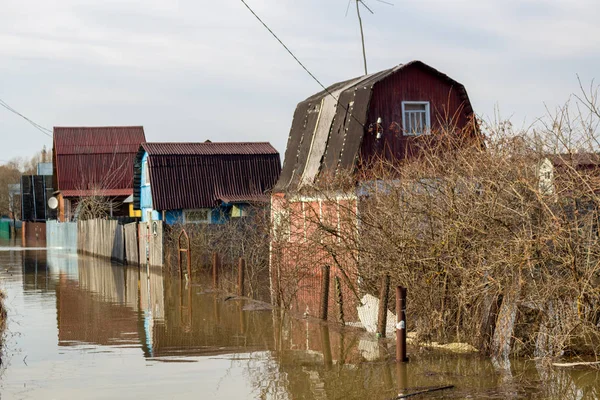 Casas Verão Inundadas Casas Durante Primavera Águas Altas Abril — Fotografia de Stock