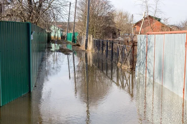 Flooded Summer Cottages Houses Spring High Water April — Stock Photo, Image