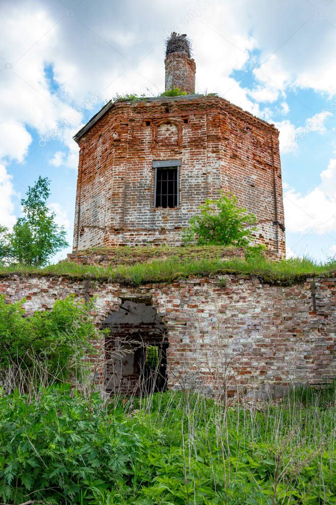 Ruins of the abandoned church of St. John the Evangelist of the 18th century in Fedorovsky. Zhukovsky District, Kaluzhskaya Region, Russia