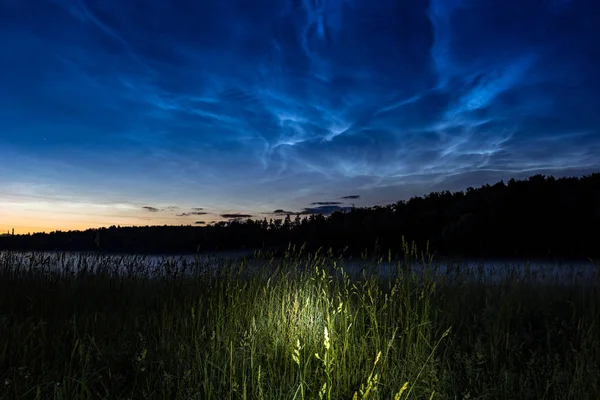 Noctilucent atmosferik fenomen (gece parlayan bulutlar), 25 Haziran 2018, Orta Rusya bulutlar.