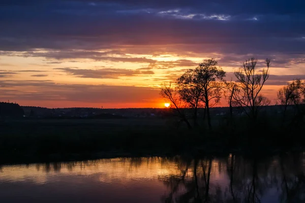 Beau Coucher Soleil Sur Rivière Printemps Mai — Photo