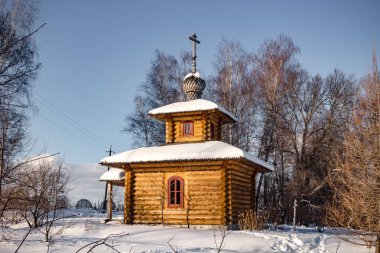 Ahşap Şapeli'Kutepovo köyü kış, ZHUKOVSKIY bölgesi, Kaluzhskiy bölgesi, Rusya Federasyonu