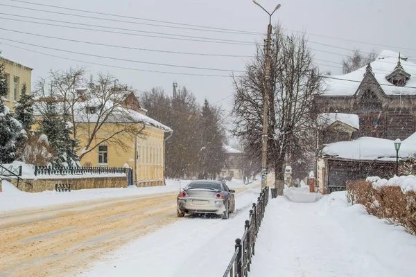 Borovsk Rusia Marzo 2018 Calle Lenin Invierno Borovsk Durante Nieve — Foto de Stock