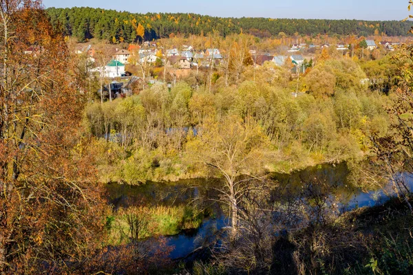 Kilátás Szempontjából Folyó Protva Völgyében Házak Város Borovsk Oroszország — Stock Fotó