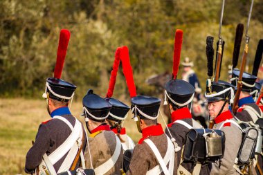 Maloyaroslavets, Rusya - 14 Ekim 2018: Maloyaroslavets savaş 1.812 tarihsel yeniden inşası