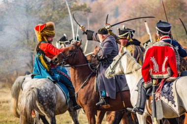 Maloyaroslavets, Rusya - 14 Ekim 2018: Maloyaroslavets savaş 1.812 tarihsel yeniden inşası