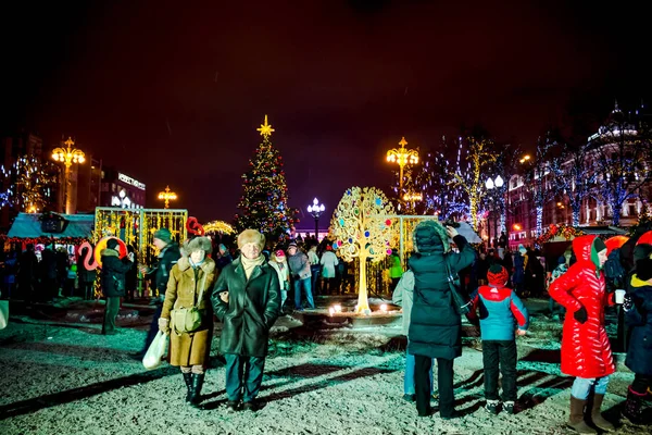 Moskou Rusland Januari 2016 Novopushkinsky Plein Novopushkinskiy Skver Met Kerstmis — Stockfoto
