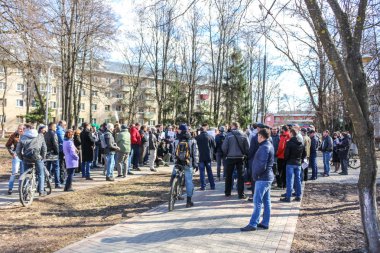 OBNINSK, Rusya - 26 Şubat 2017: Kazık qarşı mübarizənin OBNINSK, Kaluzhskiy bölge. Naumovo Meydanı - Obninsk hyde Park'ta