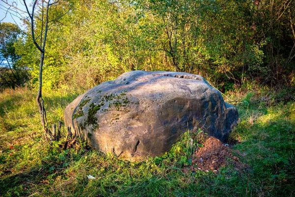 Ein Großer Felsbrocken Der Nähe Des Dorfes Malomachowo Borowskij Bezirk — Stockfoto