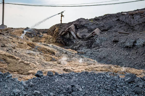 Quenching of blast furnace slag at the iron foundry. TULA, RUSSIA