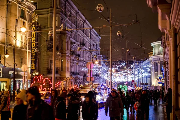 Moskou Rusland Januari 2016 Bolshaya Dmitrovka Straat Met Kerstmis Moskou — Stockfoto