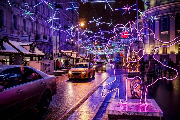 Moskou Rusland Januari 2016 Bolshaya Dmitrovka Straat Met Kerstmis Moskou — Stockfoto